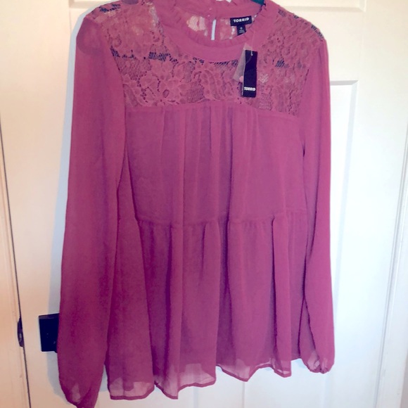 NWT Torrid Lace with Chiffon Overlay Blouse Size 0 (L12) - Picture 4 of 15